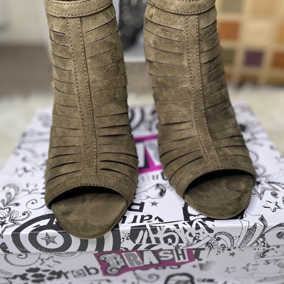 | Olive Open Toe Ankle Booties | - Picture 2 of 3